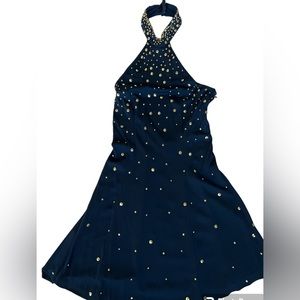 Lauren Sara Rayon Studded Mock Neck Halter Open Back Cocktail Dress Black 8